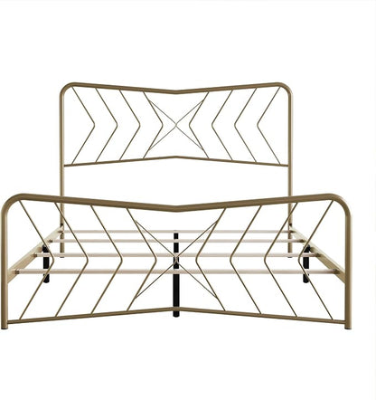 HOME DESIGN Fargo Full Size Metal Bed Frame, Minimalist Headboard and Footboard Design, Sturdy Metal Construction, Easy Assembly, Transitional, Gold