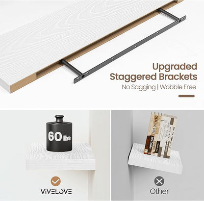 Vivelove White Floating Shelves 48 Inches Long, Wall Display Shelves with Invisible Brackets, for Bathroom Living Room Kitchen Bedroom Office Farmhouse Home Decor, 48x9.3X 1.5 - Set of 1, White