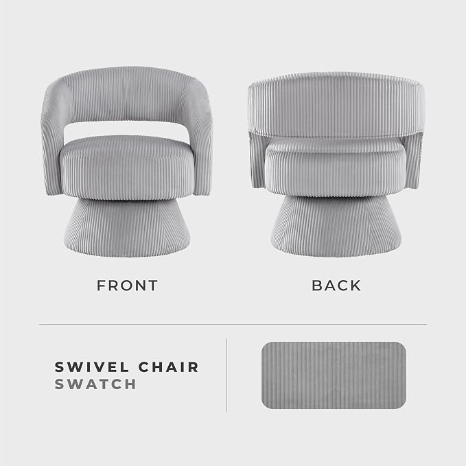 Lexicon 360 Degree Swivel Accent Chair, Modern Comfy Corduroy Round Barrel Chair, Open Back, Plush Foam Cushions, Metal Swivel Base for Living Room/Bedroom/Office/Small Spaces, Gray