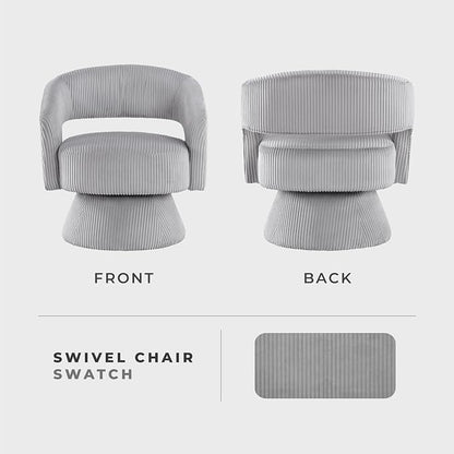 Lexicon 360 Degree Swivel Accent Chair, Modern Comfy Corduroy Round Barrel Chair, Open Back, Plush Foam Cushions, Metal Swivel Base for Living Room/Bedroom/Office/Small Spaces, Gray