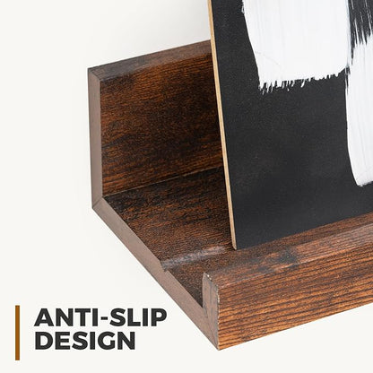 Muzilife 12" Small Floating Wall Ledge Shelves with Lip - Set of 2 Wood Floating Shelves - Walnut Brown Wall Mounted Picture Ledge for Office, Bathroom, Bedroom, Living Room, Kitchen