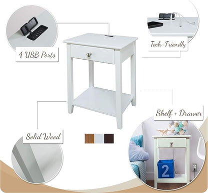Casual Home Owl White Night Stand with USB Port , 17.5 in x 14.25 in x 24.5 in (W x L x H)