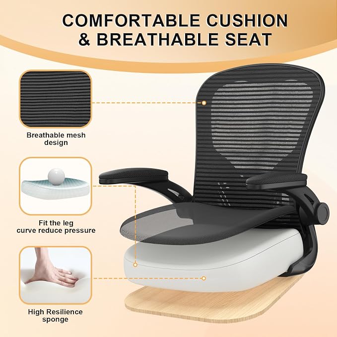 Office Chair, Ergonomic Desk Chairs 330LBS Capacity High Back Mesh Computer Chair with Flip-up Armrests, Comfy Work Chair with Adjustable Lumbar Support (Pack of 2)