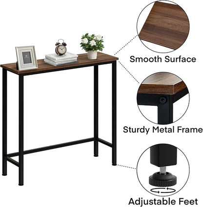 Narrow Console Table, 29.5" Small Entryway Table, Thin Hallway Tables, Slim Sofa Side Tables for Hallway, Living Room, Bedroom, Foyer, Wood-Grained Brown