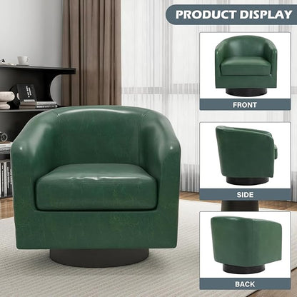 Swivel Barrel Accent Chairs Set of 2, Faux Leather Armchair for Living Room, Green