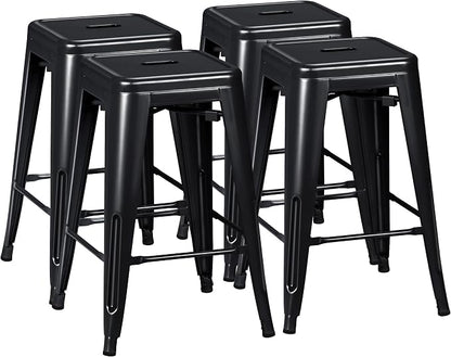 Furmax 24 Inch Metal Bar Stools Set of 4, Counter Height Bar Stools Height High Backless Stools Industrial Stackable Bar Chairs for Dining Room Kitchen Indoor Outdoor Stools Bar Chairs (Black)