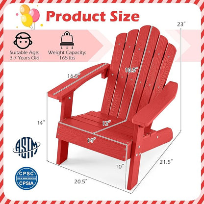 Costzon Kids Adirondack Chair, All-Weather HIPS Toddler Outdoor Chair, Wooden Textured Plastic Fire Pit Chair, Kids Patio Chair for Backyard Lawn Garden, Fits Children Age 3-7 Years (2, Red)
