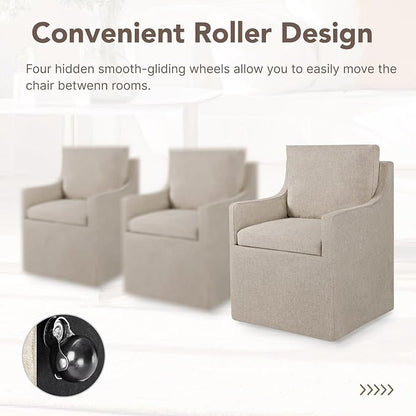 KISLOT Upholstered Dining Chairs Set of 4, Modern Dining Room Chairs with Casters & Washable Cover, Rolling Accent Chair with Hidden Storage for Kitchen, Farmhouse, Living Room, Linen, 4 Box