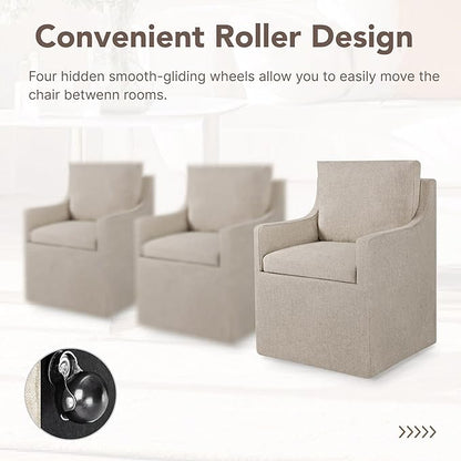 KISLOT Upholstered Dining Chairs Set of 1, Modern Dining Room Chairs with Casters & Washable Cover, Rolling Accent Chair with Hidden Storage for Kitchen, Farmhouse, Linen, 1 Box
