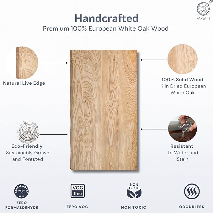 White Oak Solid Wood Table Top - Live Edge Wood Slab for Desktop, Countertop, Laundry, DIY Tabletop, Desk Top - 27" D x 48" W, Fully Finished and Scratch Resistant