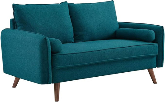 Modway Revive Contemporary Modern Fabric Upholstered Loveseat In Teal
