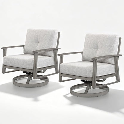 Swivel Patio Sofa Chairs Set of 2, Never Rusts All-Aluminum Outdoor Swivel Armchairs with Thick Cushions, Modern Outdoor Sofa Armchairs Swivel Patio Chair for Garden, Poolside, Lawn, Limed Oak