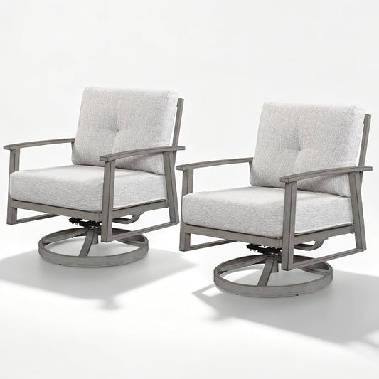 Swivel Patio Sofa Chairs Set of 2, Never Rusts All-Aluminum Outdoor Swivel Armchairs with Thick Cushions, Modern Outdoor Sofa Armchairs Swivel Patio Chair for Garden, Poolside, Lawn, Limed Oak