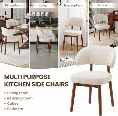 MALOL Wooden Dining Chairs Set of 2, Modern Upholstered Dining Room Chair, Fabric Kitchen Side Chairs with Curved Open Back for Living Room/Restaurant/Cafe, Beige