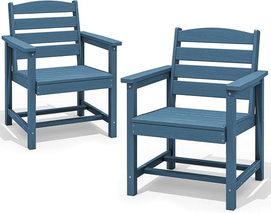 SERWALL Patio Dining Chair Set of 2,All Weather HDPE, Blue