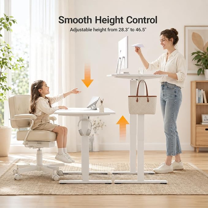Claiks Electric Standing Desk, 35 x 20 Inch Small Height Adjustable Sit Stand Desk for Home Office, Computer Desk with Memory Presets, Cable Management & Headphone Hooks, 156 lbs Capacity, White