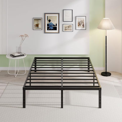 EMODA 18 Inch Tall Full Size Bed Frame with Large Storage Space, Easy Assembly Heavy Duty Metal Platform No Box Spring Needed, Noise Free, Black
