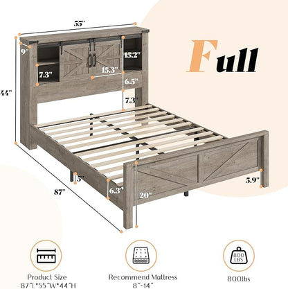 AMERLIFE 4 Pieces Farmhouse Bedroom Set, Includes Full Size Bookcase Headboard Bed Frame, 5 Drawer Tall Dresser, 47'' Dresser with 4 Drawers, 60" Dresser with 4 Drawers, Light Rustic Oak