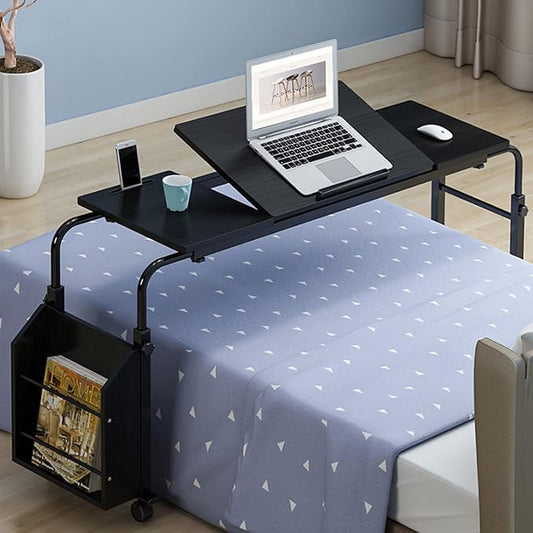 Gdrasuya10 Overbed Table with Wheels for Full/Queen Beds,Home Office Desks for Laptop,Height/Width Adjustable for Bedroom, Dining Room, Living Room(Height: 23" - 35" /Width: 47" - 70")