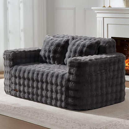 ZurNesfure Sofa Couch Loveseat, Memory Foam Couch with Pillow, Modern Cloud Couch with deep seat and Removable Washable Cover Boneless Sofas for Living Room Bedroom Apartment (Darkgrey,Loveseat)