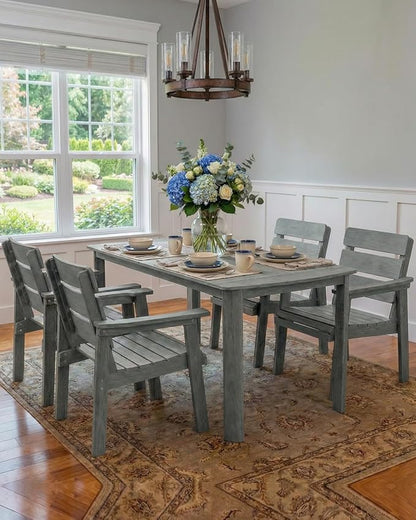 Outdoor Rectangle Dining Table with Rounded Edge, 67" All-Weather HIPS Patio Table for 6, Outdoor Furniture with Umbrella Hole, Ideal for Garden, Poolside, Backyard, Deck, Dark Gray