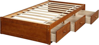 Merax Wood Captain's Platform Storage Bed with 3 Drawers,Classic Bed Frame No Box Spring Needed Twin, Oak