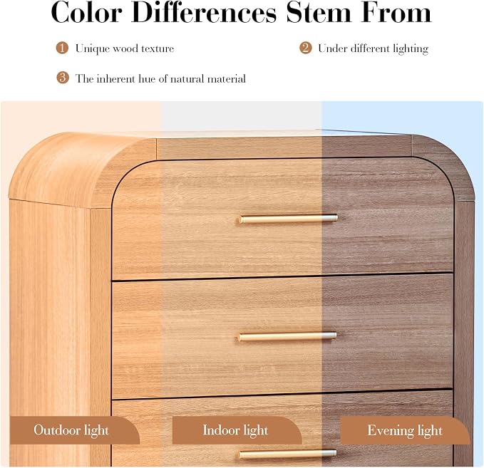 Night Stand Set of 2 [Unique Curved Profile] [FSC-Certified Wooden Board] 3-Drawer Nightstand 26.7" H Metal Handle Modern Sturdy Bedside Table Side Table End Table