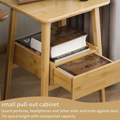 JIKUGO Nightstand Mid Century Modern and Drawers Display Cabinet for Bedroom Bamboo Bedside Tables 21.9x15.8x14.2in Night Stands Bed Side Table Bamboo