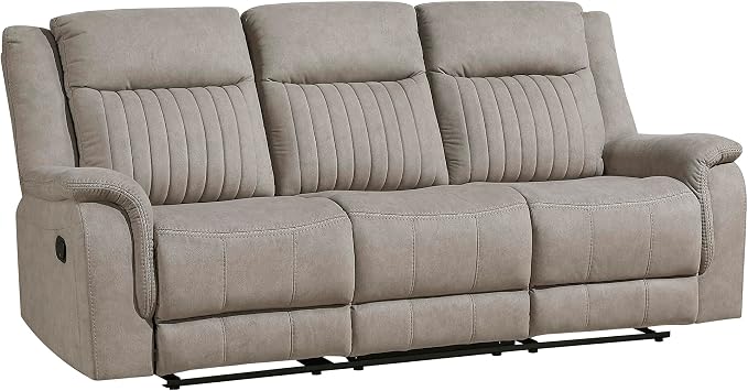Lexicon Manual Double Reclining Sofa, Polished Microfiber Upholstered 3 Seater Manual Sofa Recliner for Living Room, Wall Hugger, Easy Assembly, Dove