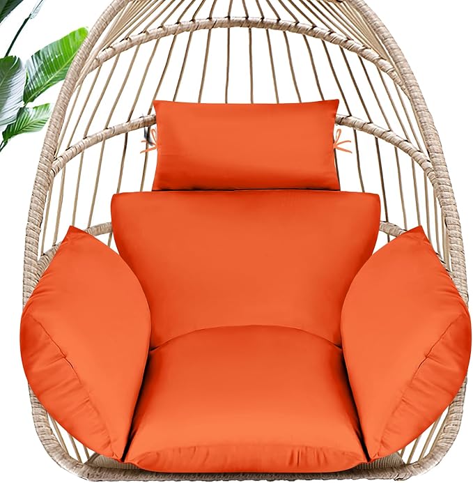MAGIC ELEPHANT Egg Chair Cushion, Memory Foam Indoor Outdoor Hanging Egg Chair Cushion Replacement, Patio Basket Swing Cushion with Headrest (Orange)