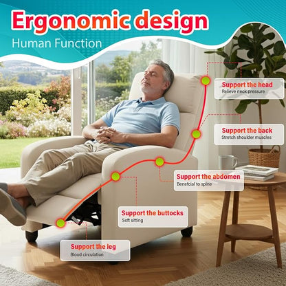 BestMassage | Recliner Chair | with 2 Point Massage Function | Textile Beige | with Lumbar Support, Adjustable Push Back, Footrest & Padded Seat | Easy Assembly | for Living Room, Home Theatre