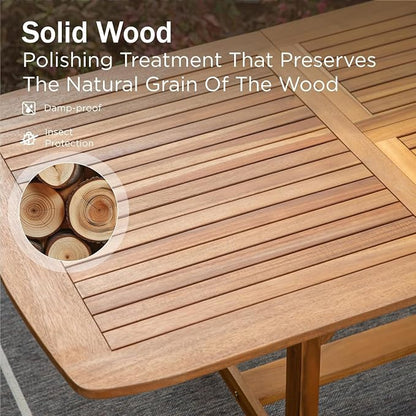 PHI VILLA Teak Outdoor Table, Expandable Wood Table w/Umbrella Hole | Large rectangle acacia wood table for 6-8. Perfect for patio, deck, porch, backyard