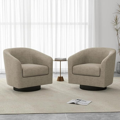 Swivel Barrel Accent Chairs Set of 4, Fabric Upholstered Armchair Modern Round Club Arm Chair for Living Room, Comfy Single Sofa Seating Bedroom Side Reading Seat for Home Office - Light Brown