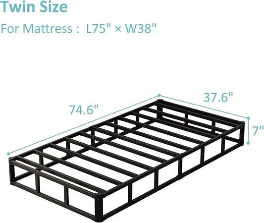 Upcanso 7 Inch Twin Box Spring Bed Base, Low Profile Metal Boxspring Twin with Fabric Cover, 2000 Lbs Max Weight Capacity Mattress Foundation, Noise-Free, Easy Assembly
