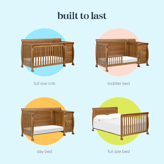 Davinci Kalani 4-in-1 Convertible Crib & Changer Combo, Chestnut | GREENGUARD Gold Certified, Converts to Toddler Bed, Daybed & Full-Size Bed, 4 Adjustable Mattress Heights, Easy to Assemble