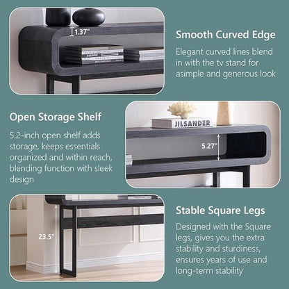 IFGET 63-Inch Long Console Table, 31.5" Tall Modern Entryway Table with Open Storage Shelf, Curved Profile Design, Narrow Wood Sofa Table Behind Couch Table for Living Room, Hallway, Foyer, Dark Grey