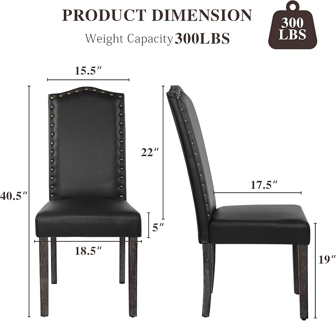 LSSBOUGHT PU Dining Chair Set of 4 Upholstered Parsons Kitchen Chair with Copper Nails and Solid Wood Legs for Dining Room,Restaurant(Black)