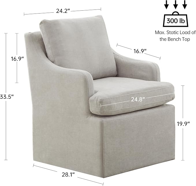 VKNOW Upholstered Dining Chairs Set of 6, Modern Kitchen Chairs Dinner Chairs with 4 Casters, Chenille Armchair for Bedroom Reading Room Living Room, Light Grey
