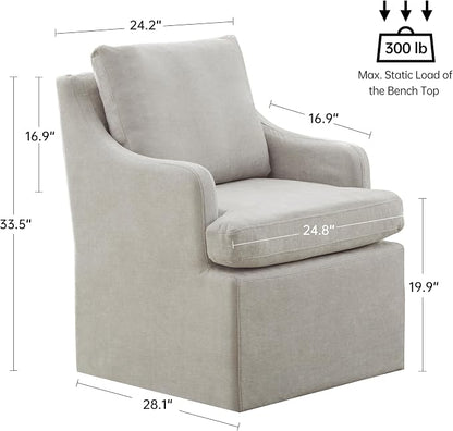VKNOW Upholstered Dining Chairs Set of 6, Modern Kitchen Chairs Dinner Chairs with 4 Casters, Chenille Armchair for Bedroom Reading Room Living Room, Light Grey