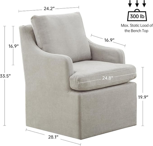 VKNOW Upholstered Dining Chairs Set of 6, Modern Kitchen Chairs Dinner Chairs with 4 Casters, Chenille Armchair for Bedroom Reading Room Living Room, Light Grey