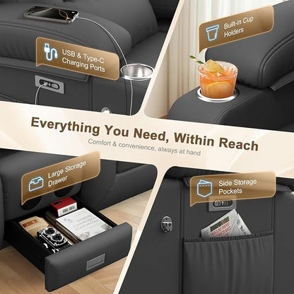 Power RV Loveseat Recliner Sofa, Reclining Loveseat with Flip Back Console, Home Theater Seating with USB Ports, Cup Holders, Wall Hugger Recliners for Movie Room, Gray