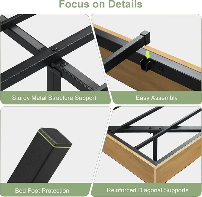 Feonase Floating Bed Frame Queen with Led Lights and Charging Station, Wood Full Size Bed Frame with Storage Headboard, Heavy Duty Metal Slats, No Box Spring Needed, Easy Assembly,Oak