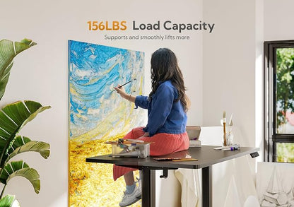 Claiks Electric Height Adjustable Stand Up Desk, 32x19 Inches Sit Stand Desk for Home Office, Nature Top/White Frame