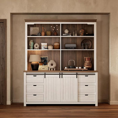 Bobve 78 * 67" Large Farmhouse Pantry Cabinet Set of 2, Buffet Cabinet,Tall Kitchen Storage Cabinets with Partitions and 6 Drawers, Suitable for Kitchens, Dining Rooms, Coffee Bar