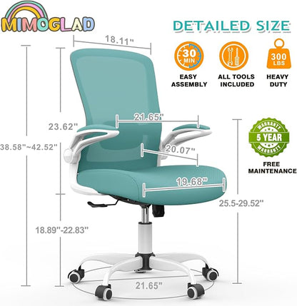 Mimoglad Ergonomic High Back Mesh Office Chair, Adjustable Lumbar Support, Thickened Seat Cushion (Modern, Tiffany Blue)