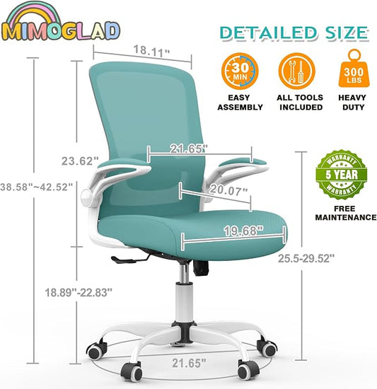 Mimoglad Ergonomic High Back Mesh Office Chair, Adjustable Lumbar Support, Thickened Seat Cushion (Modern, Tiffany Blue)