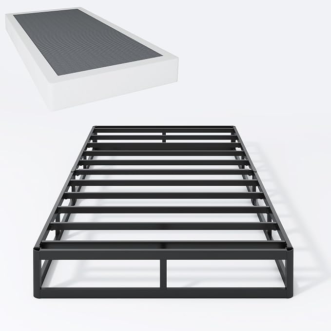 SHLAND Box Spring Twin 7 Inch Metal Box Spring Twin Size Basics Bed Base, Mattress Foundation,Black Heavy Duty Structure with Cover, Noise Free,Easy Assembly