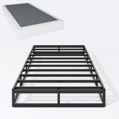 SHLAND Box Spring Twin 7 Inch Metal Box Spring Twin Size Basics Bed Base, Mattress Foundation,Black Heavy Duty Structure with Cover, Noise Free,Easy Assembly