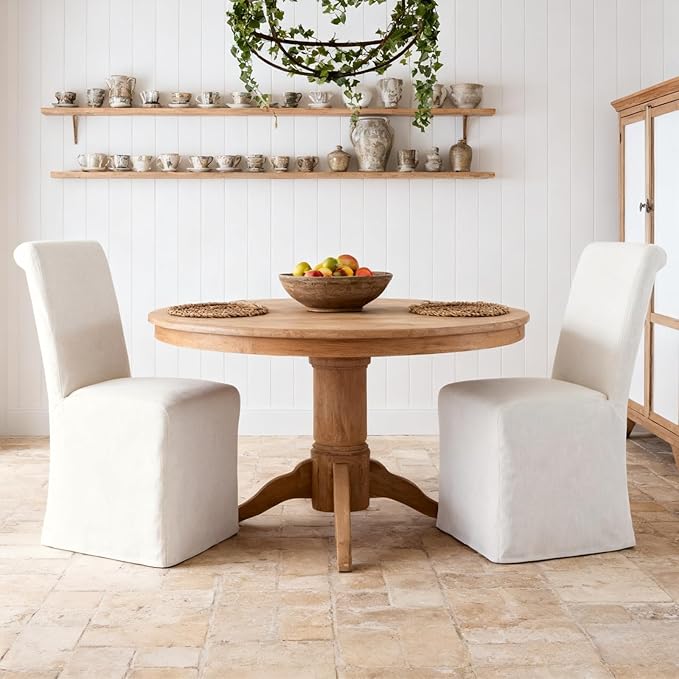 chairus Slipcovered Parsons Dining Chairs Set of 2, Upholstered Dining Room Chairs with Washable Linen Cover & High Back, Modern Farmhouse Wooden Side Kitchen Chairs, Cream White