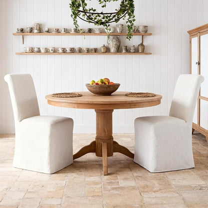chairus Slipcovered Parsons Dining Chairs Set of 2, Upholstered Dining Room Chairs with Washable Linen Cover & High Back, Modern Farmhouse Wooden Side Kitchen Chairs, Cream White